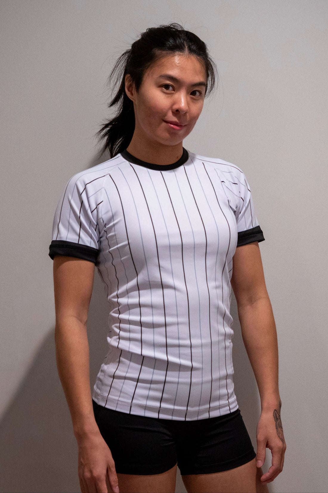 Rash Guard Top — White Pinstripe