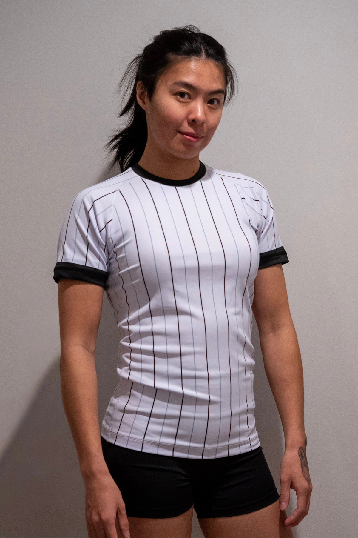 Rash Guard Top — White Pinstripe
